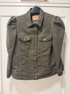 Retrofete Olive Green Puff-Sleeve Denim Jacket